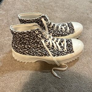 High top converse, worn once, and platforms